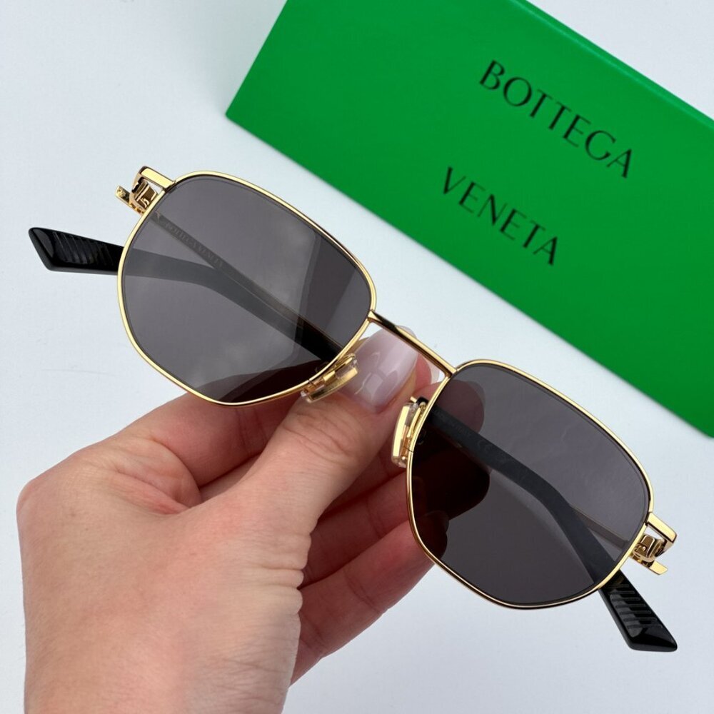 Bottega Veneta BV1301S 001 BRAND NEW Sunglasses Gold Grey Split Panthos Unisex